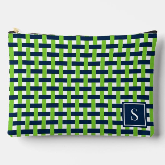 Preppy Basket Weave – Navy & Lime Monogram Etui (Voorkant)