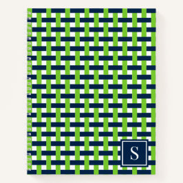 Preppy Basket Weave – Navy & Lime Monogram Notitieboek