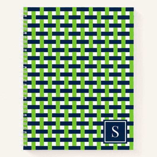Preppy Basket Weave – Navy & Lime Monogram Notitieboek (Voorkant)