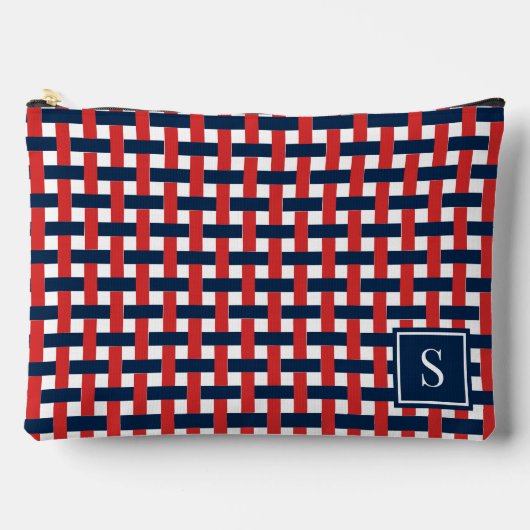 Preppy Basket Weave – Navy & Red Monogram Etui (Voorkant)