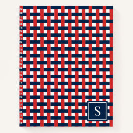 Preppy Basket Weave – Navy & Red Monogram Notitieboek