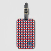 Preppy Basket Weave – Navy & Rode Monogram Bagagelabel (Voorkant (verticaal))