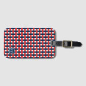 Preppy Basket Weave – Navy & Rode Monogram Bagagelabel (Voorkant (horizontaal))