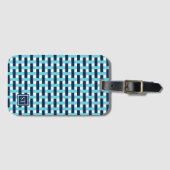 Preppy Basket Weave – Navy & Turquoise Monogram Bagagelabel (Voorkant (horizontaal))