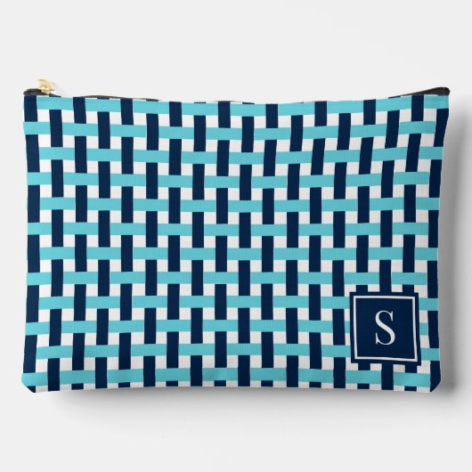 Preppy Basket Weave – Navy & Turquoise Monogram Etui (Voorkant)