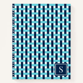 Preppy Basket Weave – Navy & Turquoise Monogram Notitieboek