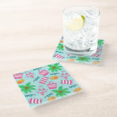 Preppy Beach Bikini Towel Palm Tree Bag Glazen Onderzetter (Schuin)