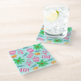 Preppy Beach Bikini Towel Palm Tree Bag Glazen Onderzetter
