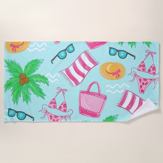 Preppy Beach Bikini Towel Palm Tree Beach Strandlaken (Voorkant)