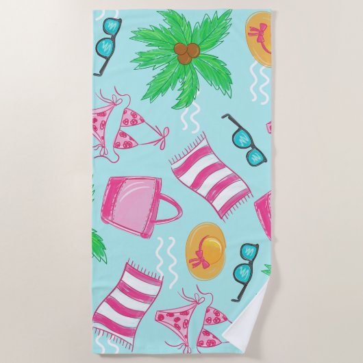 Preppy Beach Bikini Towel Palm Tree Beach Strandlaken (Voorkant)