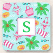 Preppy Beach Bikini Towel Palm Tree Initiaal Bier Onderzetter (Voorkant)