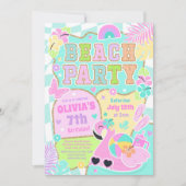 Preppy Beach Birthday Party On The Beach Summer Kaart (Voorkant)
