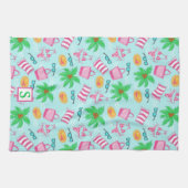 Preppy Beach Coastal Monogram Blauw Theedoek (Horizontaal)