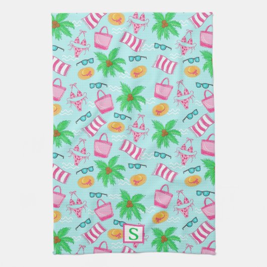 Preppy Beach Coastal Monogram Blauw Theedoek (Verticaal)