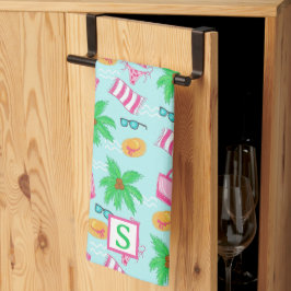Preppy Beach Coastal Monogram Blauw Theedoek