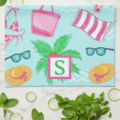 Preppy Beach Palm Tree Monogram Blauw Theedoek (Gevouwen)