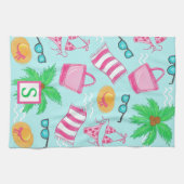 Preppy Beach Palm Tree Monogram Blauw Theedoek (Horizontaal)