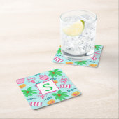 Preppy Beach Palm Trees Monogram Kartonnen Onderzetters (Insitu)