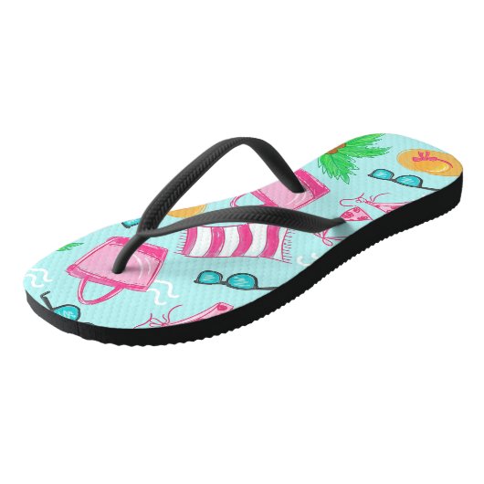 Preppy Beach Scene Coastal Bikini Palm Tree Teenslippers (Schuin)