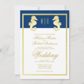Preppy Beach Seahorse Navy Gold Wedding Kaart (Voorkant)