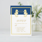 Preppy Beach Seahorse Navy Gold Wedding RSVP (Staand voorkant)