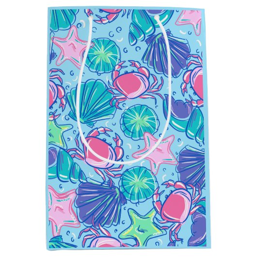 Preppy Beach Shell Crab Coastal Medium Cadeauzakje (Voorkant)