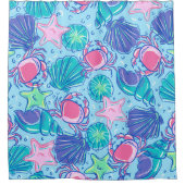 Preppy Beach Shell Krab Blue Douchegordijn (Voorkant)