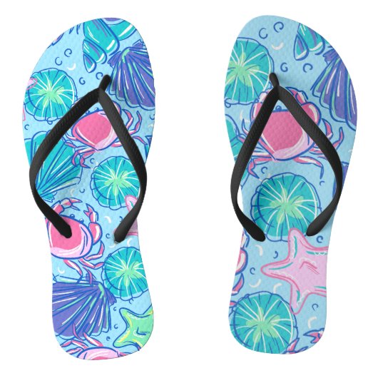 Preppy Beach Shell krab oceaan Teenslippers (Voetbed)