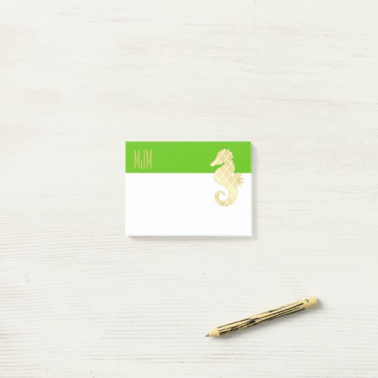 Preppy Beach Tropical Seahorse Green Post-it® Notes (Op bureau)