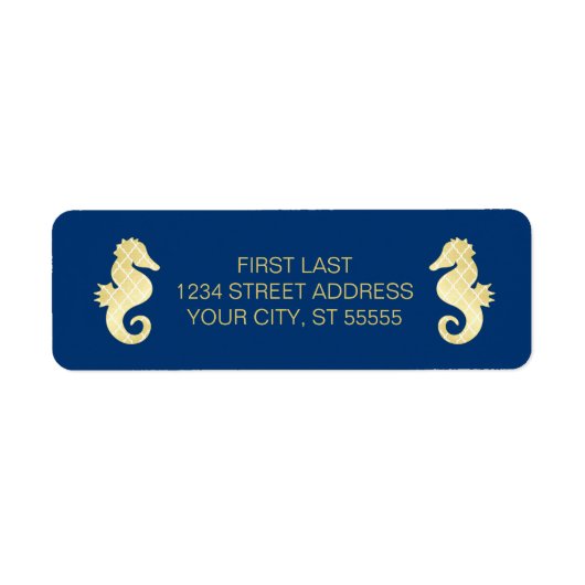 Preppy Beach Zeepaardje Marine Gouden Bruiloft Etiket (Voorkant)