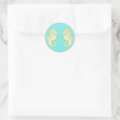 Preppy Beach Zeepaardje Turquoise Gouden Bruiloft Ronde Sticker (Tas)