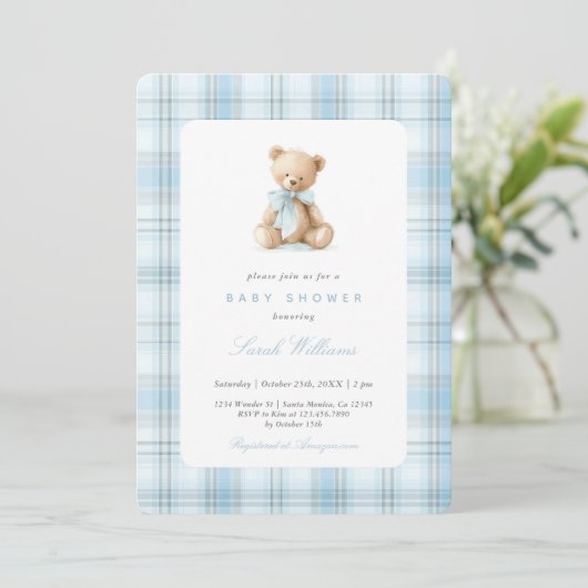 Preppy Bear Baby Shower Boy Kaart (Staand voorkant)