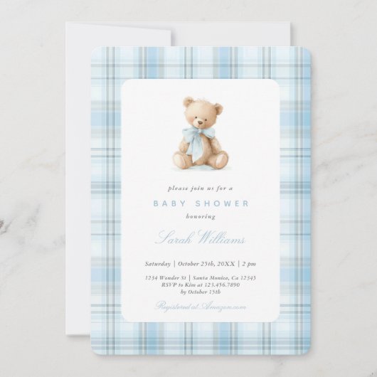 Preppy Bear Baby Shower Boy Kaart (Voorkant)