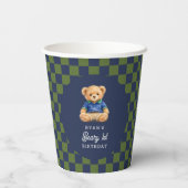 Preppy Beary 1st Birthday Checkboard Papieren Bekers (Achterkant)