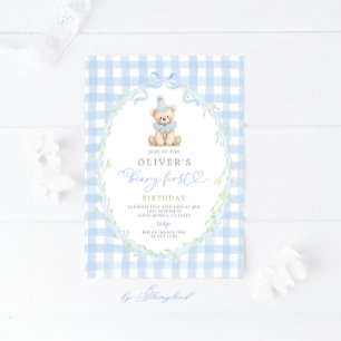 Preppy Beary Eerste Verjaardag Uitnodiging