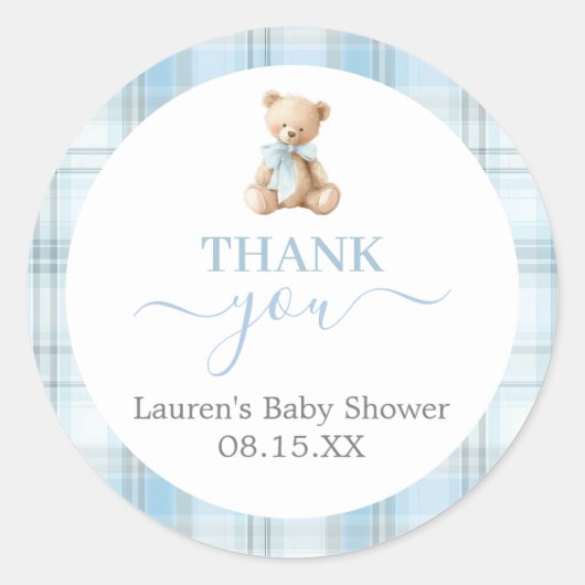 Preppy Beer Babyshower Jongen Ronde Sticker (Voorkant)