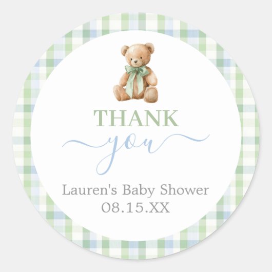 Preppy Beer Babyshower Jongen Ronde Sticker (Voorkant)