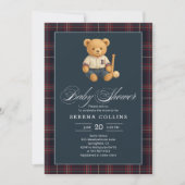 Preppy Beer Baseball Plaid Baby shower Invitation Kaart (Voorkant)