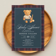 Preppy Beer Baseball Plaid Baby shower Invitation