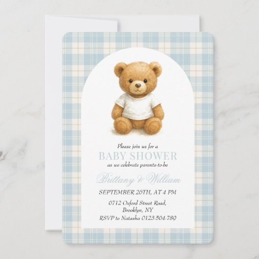 Preppy Beer Blue Plaid Arch Baby shower Kaart (Voorkant)
