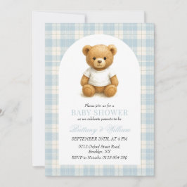 Preppy Beer Blue Plaid Arch Baby shower Kaart