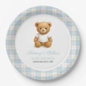 Preppy Beer Blue Plaid Modern Baby shower Papieren Bordje (Voorkant)