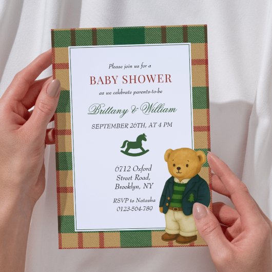Preppy Beer Christmas Plaid Baby shower Kaart