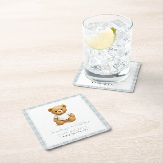Preppy Beer Designer Blue Plaid Baby shower Kartonnen Onderzetters (Insitu)