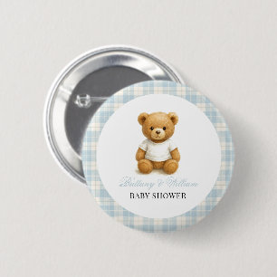 Preppy Beer Designer Blue Plaid Baby shower Ronde Button 5,7 Cm