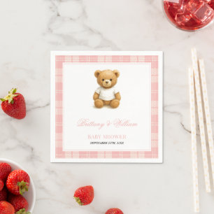 Preppy Beer Elegant Roze Plaid Baby shower Servet