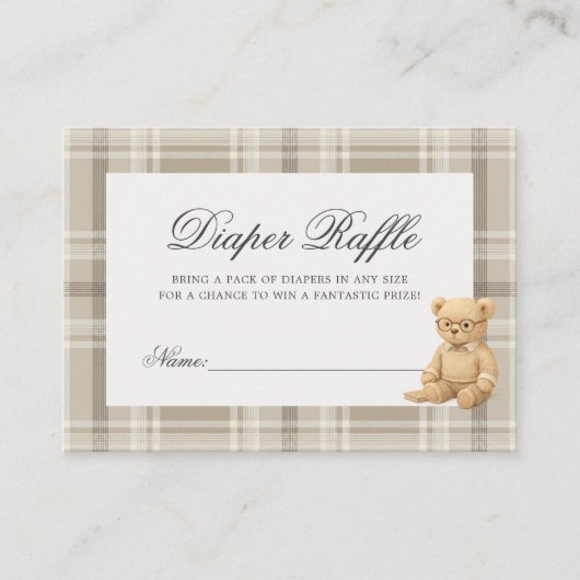 Preppy Beer Neutraal Baby shower Luier Raffle Informatiekaartje (Voorkant)