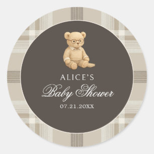 Preppy Beer Zacht Neutraal Baby shower Ronde Sticker