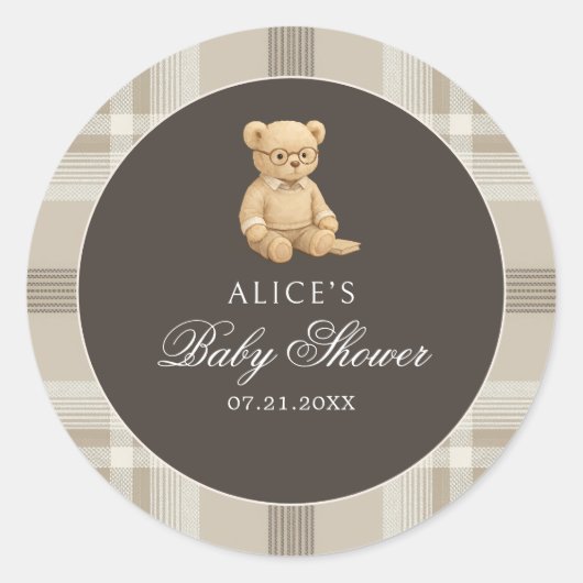Preppy Beer Zacht Neutraal Baby shower Ronde Sticker (Voorkant)
