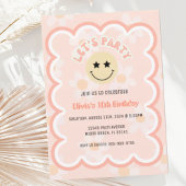 Preppy Beige Daisy Y2K Happy Face Party Verjaardag Kaart